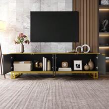 TV Stand With Four Doors, TV Mount, TV Panel, Low TV Stand. Unique Design, Geometric Texture. 160 X 37.5 X 48 Cm (Length X Width X Height) - 黑色 - 查看 3