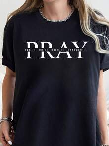 Camiseta casual de verano, reza por ello, reza a través de ello, fe, camiseta de Jesús, camiseta con estampado cristiano, camiseta casual de manga corta y cuello redondo para verano y primavera, ropa de mujer. - Negro - Ver 7