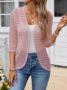 Cárdigan casual de mujer de manga 3/4 con abertura frontal, ropa de otoño e invierno para mujeres - Rosa - Ver 1