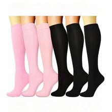 1/6 Pairs Sports Compression Socks, Elastic Long Solid Color Socks, Y2k, Cozy - Multicolor - View 32