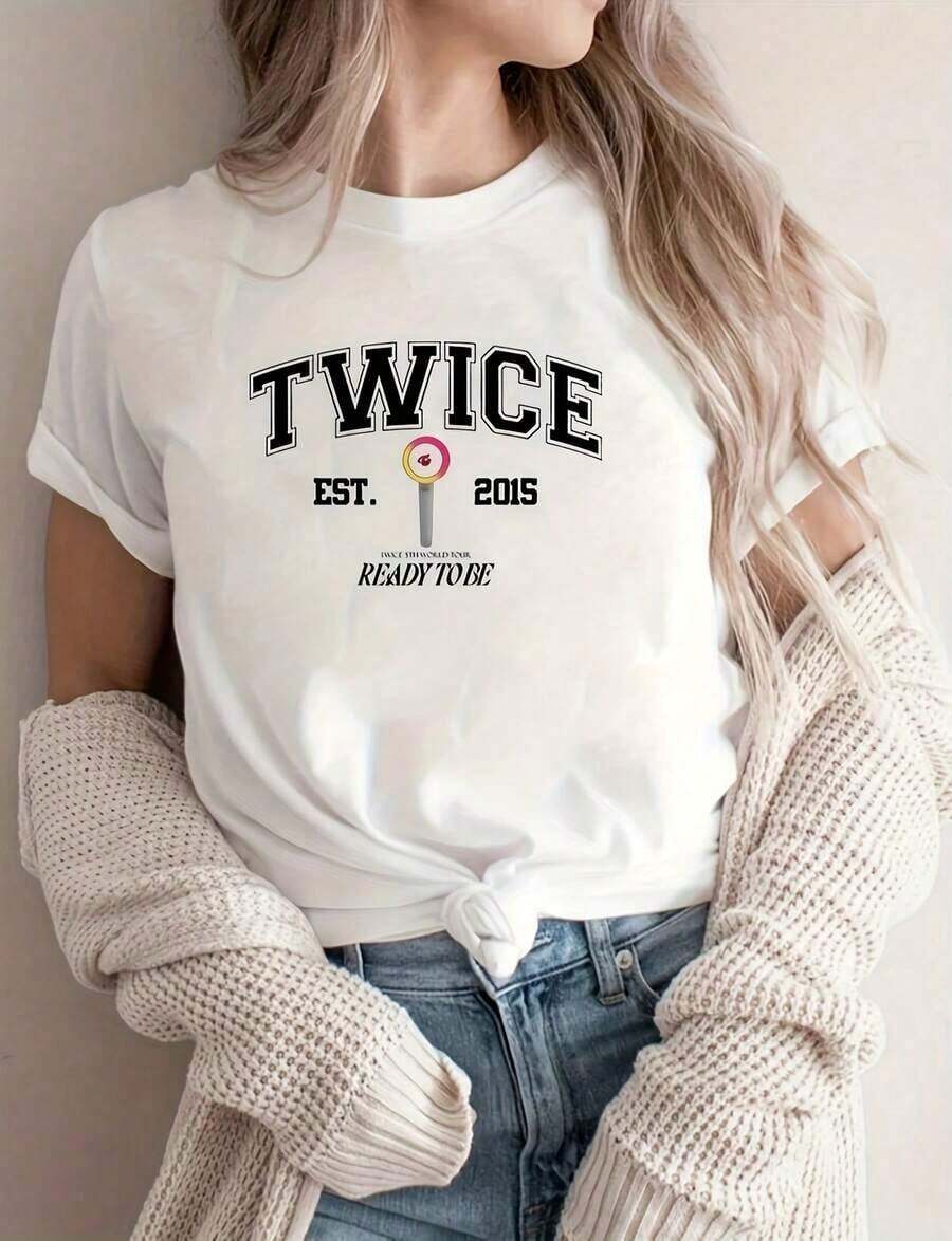 Playera mujer Twice Ready To Be Twice World Tour Camiseta de moda Twice Camiseta Twice Jihyo Nayeon Momo Sana Mina Tzuyu Camiseta Casual diario - Blanco - Ver 1