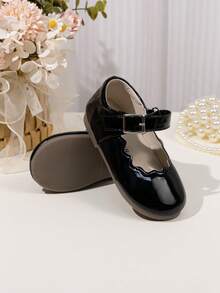 Cute Girls Scalloped Trim Mary Jane Princess Ballet Flats, Solid Color - Black - View 4
