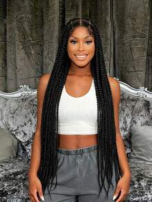 360° Seamless Box Braid Lace Front Wig, Extra Long Full Lace Box Braid Wig With Baby Hair, Suitable For Synthetic Braided Wig - Black - View 4