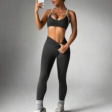 Slayform Seamless High Elasticity Women's Colorblock Backless Sleeveless Top And High Waist Long Pants Sports Suit Workout Sets - Negro - Ver 3