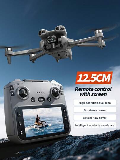 Nuevo dron con cámara dual sin escobillas, cuadricóptero con motor sin escobillas, pantalla FPV grande de 4.3", control remoto, estabilización electrónica de imagen con lente dual, batería de alta capacidad de larga duración, posicionamiento por flujo óptico con modo de retención, modo sin cabeza, foto por gestos, regalo ideal para adolescentes y vacaciones