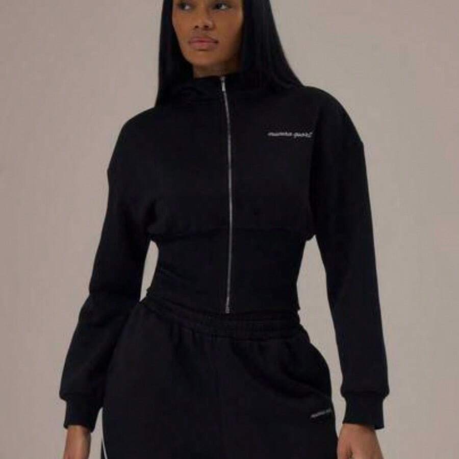 Sport Sport Cinched Waist Zip Through Hoodie Tracksuit Top Only Winter Activewear Sport Gym Workout Alloy - Negro - Ver 1