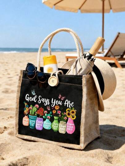 God Says You Are Bible Verse Tote Bag, Floral Butterfly Print Religious Canvas Shoulder Bag, Inspirational Christian Handbag, Portable Multi-Functional Travel Organizer, Multi-Color, Large Capacity Beach Bag And Makeup Bag, Reusable Tote For Travel, Shopping, Daily Use, Grocery, Beach, Work, Church, Durable Linen Tote Bag