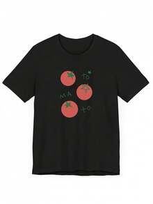Women's Short-Sleeved T-Shirt, Personalized, New Spring/Summer 2026 Collection, With Cartoon Letter Print In Cherry Tomato Orange, Suitable For Summer, Y2K Clothing - Unisex Loose Cotton Short-Sleeved Round Neck T-Shirt, Urban Vintage Style. - 黑色 - 查看 1