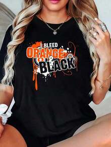 Women's Black And Orange "I Bleed" Sports T-Shirts, Ideal For Game Day - 黑色 - 查看 6