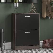 Vida Designs 2 Drawer Shoe Cabinet Shoe Rack Hallway Shoe Storage Cupboard - Dark Wood - View 1
