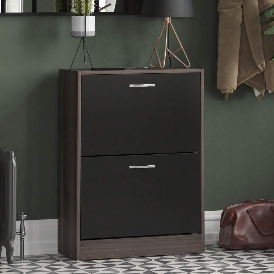 Vida Designs 2 Drawer Shoe Cabinet Shoe Rack Hallway Shoe Storage Cupboard - Dark Wood - View 1