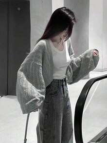 夏物婦人服コーナー：夏の韓国ファッション婦人服、透かし編みニット、初夏向け薄手アウター、タンクトップ、キャミソール、女性の夏の必需品、カジュアルでリラックス感のあるニッチな2026年新作人気商品、着痩せ効果のあるネットセレブ人気商品、婦人用カバーアップ、ショート丈トップス、カバーアップ、ショール、アウター（キャミソールは除く） - グレー - チェックする 4