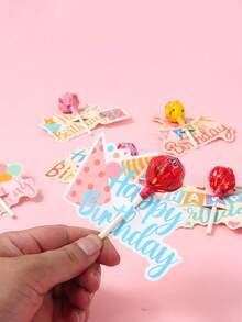 48件粉色生日派對裝飾卡通糖棒卡片，6種「生日快樂」圖案，適用於1歲生日、嬰兒洗禮、婚禮、嬰兒洗禮、簡單DIY糖果裝飾、性別揭曉派對裝飾 - 彩色生日 - 查看 10
