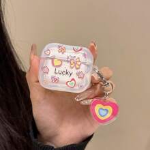 波浪边粉色蝴蝶结爱心“LUCKY”耳机盒 + 爱心亚克力吊坠配件，兼容 2/3/4/Pro/Pro2/Pro3 - 彩色 - 查看 1