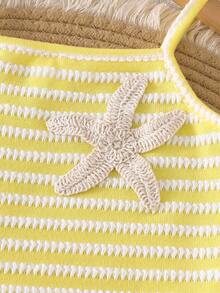 Girls' Summer 2 Pieces Set: Camisole Top And Skirt, Vacation Style, Casual, Daily Wear, Textured Fabric, Soft & Skin-Friendly, Starfish Decor, Fits Ages 4-7 - Yellow - View 5