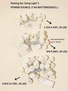 Dây đèn trang trí hình cầu bằng mây dài 1,5m/3 mét/4,5m - Sử dụng 2 pin AA (không bao gồm pin), ánh sáng trắng ấm, thích hợp trang trí trong nhà, phòng ngủ, đầu giường/tường/đám cưới/tiệc tùng/ngày lễ, đèn cổ tích di động tạo không khí lãng mạn cho nhà/phòng/văn phòng/lễ tốt nghiệp/sinh nhật. - Ánh sáng ấm áp - Xem 7