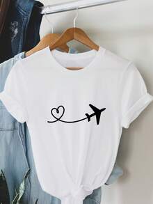 Modern, Casual Women's T-Shirt, Perfect For Parties And Lounging At Home. 100% Cotton, Relaxed Fit. Printed T-Shirts. Casual Short-Sleeved T-Shirt With A Round Neck And Graphic Design, Perfect For Spring And Summer, Designed For Women. 100% Cotton. - 白色 - 查看 1
