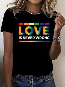 Women's LGBTQ+ Pride T-Shirt With Rainbow Print And The Phrase "Love Is Always Right" - A Powerful Garment For Gay Rights, Black With Multicolored Lettering, Casual Crew Neck And Short Sleeve Design, Suitable For Everyday Wear And Pride Events, Easy To Machine Wash, Vibrant Rainbow Print, Modern Style For Spring/Summer, Comfortable And Breathable Fabric, Empowering Clothing For LGBTQ+. Women's Blouses > Clothing - 黑色 - 查看 7