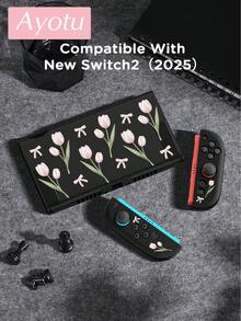 Ayotu 1個粉色鬱金香圖案超薄TPU透明保護殼，相容於Switch OLED/Switch/Switch Lite/New Switch2(2025)，支援底座設計，無需拆卸，防震防塵，多色可選 - 彩色 - 查看 19