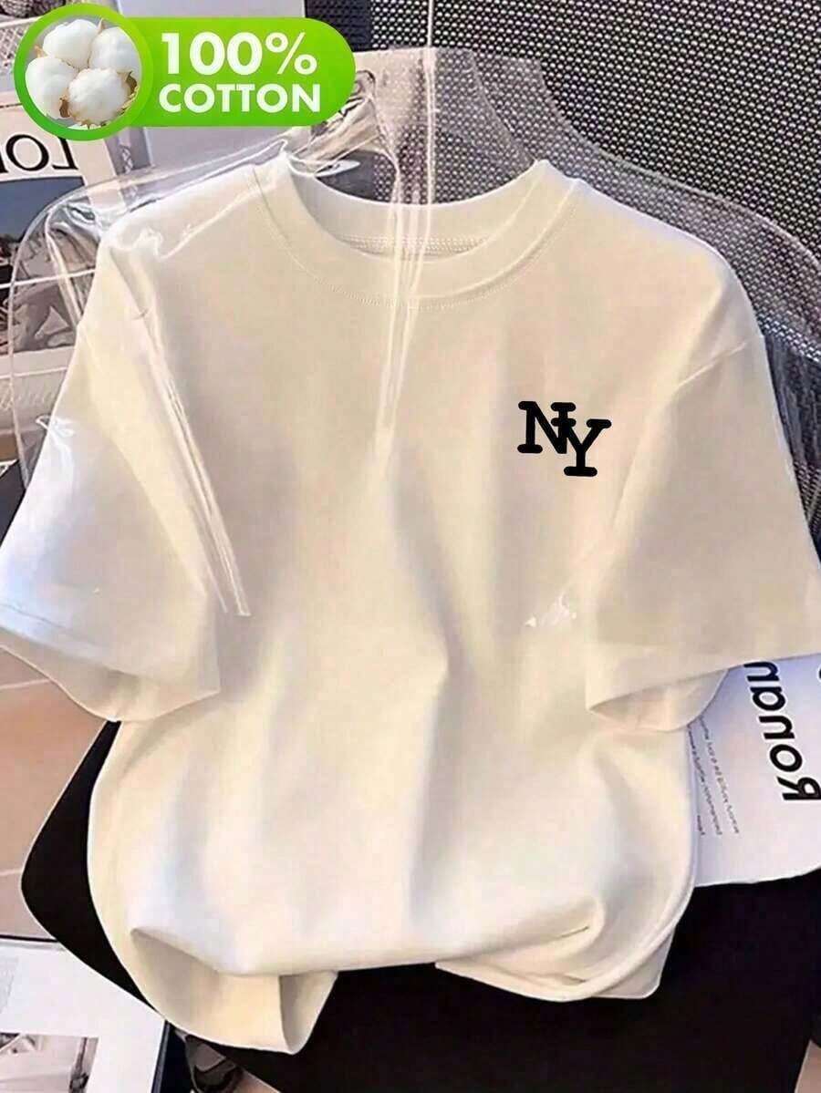 Camia de cuello redondo Oversize Extra con estampado Baic New York para mujeres, moda Y2K, ajuste casual, peso ligero, Eentia para impresión y uso, ropa casual Y2K con textura brillante, 230 Adecuado como regalo. playera de mujer. blusas>elegantes. boho chic,Top de mujer suave, transpirable y cómodo, ideal para primavera, verano y otoño, perfecto para vacaciones, viajes y uso diario. - Blanco - Ver 1