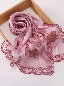 1pc New Bridal Veil Fabric With Embroidery & Sequin Decor, Silky Scarf, Shiny Ribbon, Headband And Veil - Multicolor - View 9