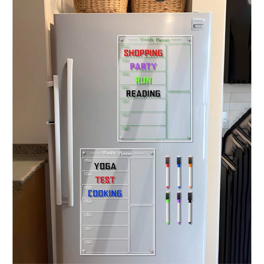 3 Colors Available Acrylic Refrigerator Magnetic Weekly Planner Board, Erasable Schedule Memo Planning Chart, Home Kitchen Office Transparent Message Board, Back To School - Multicolor - View 1
