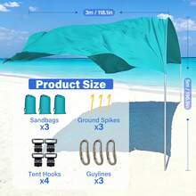 Green-Tinted Solid-Color Silent Top Beach Umbrella, Original Wind-Powered Beach Umbrella, Providing 150 Square Feet Of Shade Area, Accommodating Up To 8 People, Can Be Set Up In 2 Minutes, Comes With Wind Assistance Function. - màu xanh lá - Xem 2