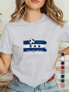 Camiseta Deportiva Casual para Mujer con Diseño Temático de Fútbol HONDAIRS - Camiseta Blanca Elástica de Cuello Redondo, Lavable aáquina, Ajuste Cómodo y Perfecta para Todas las Estaciones, para Amantes del Deporte y. - Blanco - Ver 7
