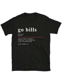 Women's Oversized Style Go Bills T-Shirt With Fun Design Celebrating The Buffalo Spirit With A Playful Interpretation Of The Phrase, Loose Fit Women's T-Shirt, Perfect For Christmas Parties Or As A Gift, Soft And Comfortable, Round Neck, 100% Cotton, Soft Fabric, Short Sleeve. - 黑色 - 查看 3