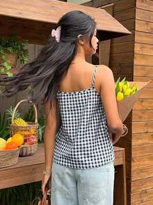 Frenchy Camis Malla en contraste Bordado Liso Elegante - Negro 2 - Ver 2