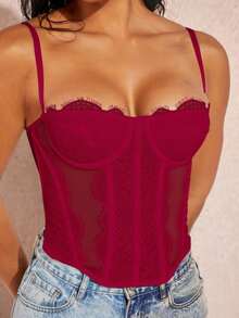 Top de tirantes bustier ribete con encaje - Burdeos - Ver 4