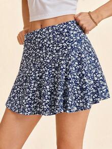 Minifalda con estampado floral para mujer, casual y de moda para uso diario - Azul marino - Ver 6