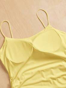 Camiseta ajustada con cuello redondo, almohadilla en el pecho y transpirable.Camisola básica para mujer sin sujetador - Amarillo - Ver 5
