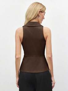 Blusa sin mangas de cuello blanco para mujer, de estilo urbano moderno y elegante, versátil para uso diario, con un toque retro de los 90.Adecuada para Navidad, Año Nuevo, San Valentín, fiestas, playa, graduación, moda, festivales, vacaciones, in - Marrón - Ver 6