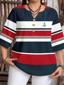 Camisa de mujer casual de cuello con muesca y manga 3/4 con estampado, para verano - Multicolor - Ver 1