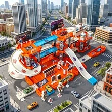Set Mainan Tempat Parkir Lintasan Kereta Api Besar untuk Anak-Anak, Tema Kereta Api Kota, Cocok untuk 2 Pemain, Hadiah Ulang Tahun Ideal untuk Anak Laki-Laki - Biru - View 5