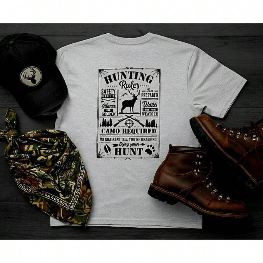 Camiseta de Reglas de Caza| Camiseta de cazador de ciervos| Regalo de Caza con Camuflaje| Camiseta para amantes de la naturaleza| Camiseta Gráfica con Divertidas Reglas de Caza| Ciervo - Blanco - Ver 1