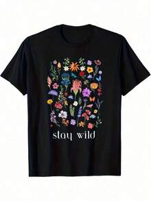 1 pieza Camiseta Stay Groovy Retro Estilo Flower Power de los 70, para todas las estaciones, de algodón, con estampado a una cara, cuello redondo y manga corta, 180g, 100% algodón, los diseños están impresos. Unisexo. - Negro 28 - Ver 6
