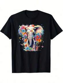 1 Piece Subt Floral Print T-Shirt, Zorro Glove, Daisy And Tulip 8647, For All Seasons, Cotton, Single-Sided Print, Round Neck, Short Sleeve, 180g, 100% Cotton, Designs Are Fully Printed. Unisex. - 黑色 34 - 查看 6