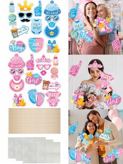 1/30pcs Gender Revealing Party Set Boys And Girls Handheld Photo Decoration Baby Party Atmosphere Props Party Decoration Supplies