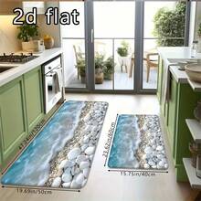 1 pieza/2PCS/3PCS Juego de Alfombras para Piso de Cocina, Estampado de Olas del Océano & Guijarros, Antideslizante & Absorbente de Agua, Suave & Cómodo, Fácil de Limpiar, Perfecto para la Decoración del Piso de la Cocina - Multicolor - Ver 8