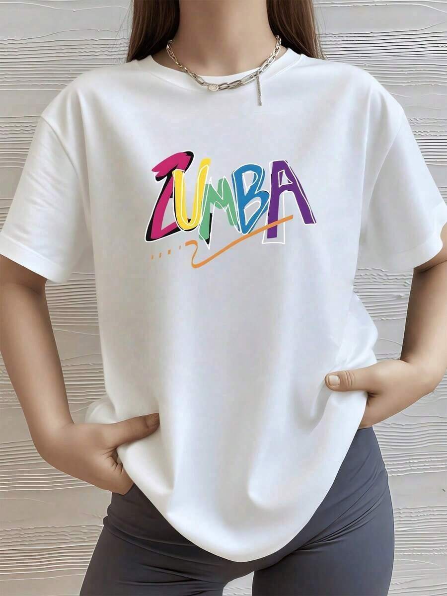 The Colorful Word Symbolizes Positive Energy, Free Movement, And Joy For The Body And Mind, Creating An Active And Motivating Vibe. Women's T-Shirt, 100% Cotton, Comfortable For Training Or Casual Wear - 白色 - 查看 1