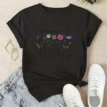 Camiseta de mujer Pure Clothes, con estampado de "Dios dice que eres única", cuello redondo, cómoda, de manga corta, transpirable, informal, para todas las estaciones, ideal como regalo para vacaciones. playera de mujer. blusas>elegantes. boho chic,Top de mujer suave, transpirable y cómodo, ideal para primavera, verano y otoño, perfecto para vacaciones, viajes y uso diario. - Negro - Ver 7