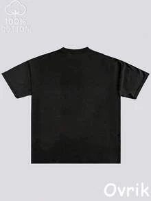 Men's Pure Cotton T-Shirt With Round Neck, Short Sleeves, Casual Summer Style, Suitable For Outdoor Activities And Sports Style, Ideal As A Halloween Gift, Thanksgiving Gift, Christmas Gift, Holiday Gift, Casual Wear, Loose Fit, Breathable Fabric, Soft Material, Printed T-Shirt, Basic T-Shirt, Gift For Men, Elegant Blouses For Women. - 黑色 - 查看 2