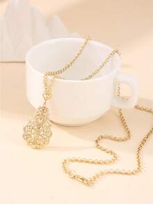 Bộ trang sức tối giản 2 món dành cho nữ, gồm dây chuyền và bông tai, được chạm khắc rỗng tinh tế và thanh lịch, bộ trang sức cưới cô dâu, phụ kiện trang phục lễ hội Ramadan cho nữ. - Vàng - Xem 4