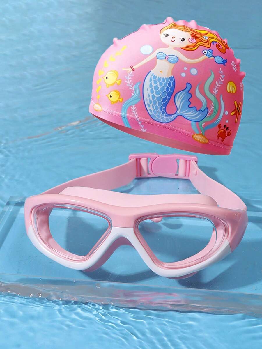 2pcs Swimming Goggles And Swimming Cap, Anti-Fog And Leak-Proof Design, Suitable For 3-15 Years Old Boys And Girls, Back To School First Day Of School - Multicolor - View 1