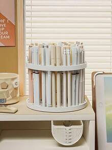 2026 New 360 Degree Rotating Pen Holder - Fashionable White Plastic Desktop Organizer, Suitable For Painting Brushes, Pens And Cosmetic Tools, Space-Saving Desktop Storage, Smooth Surface - Multicolor - View 7