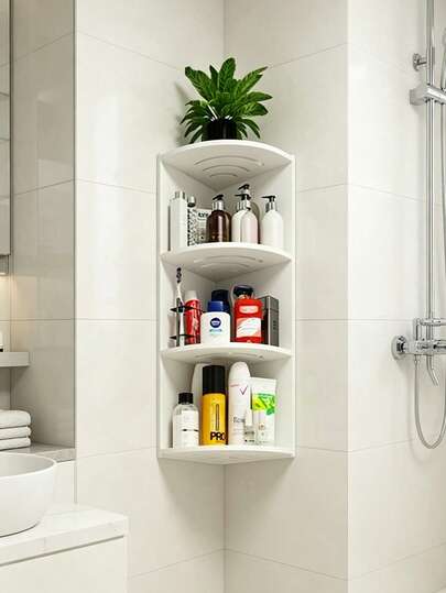 1pc Bathroom Corner Shelf Wall Mounted Triangular Rack, Toilet Vanity Organizer, Drill-Free Wall Hanging Bathroom Corner Shelf
