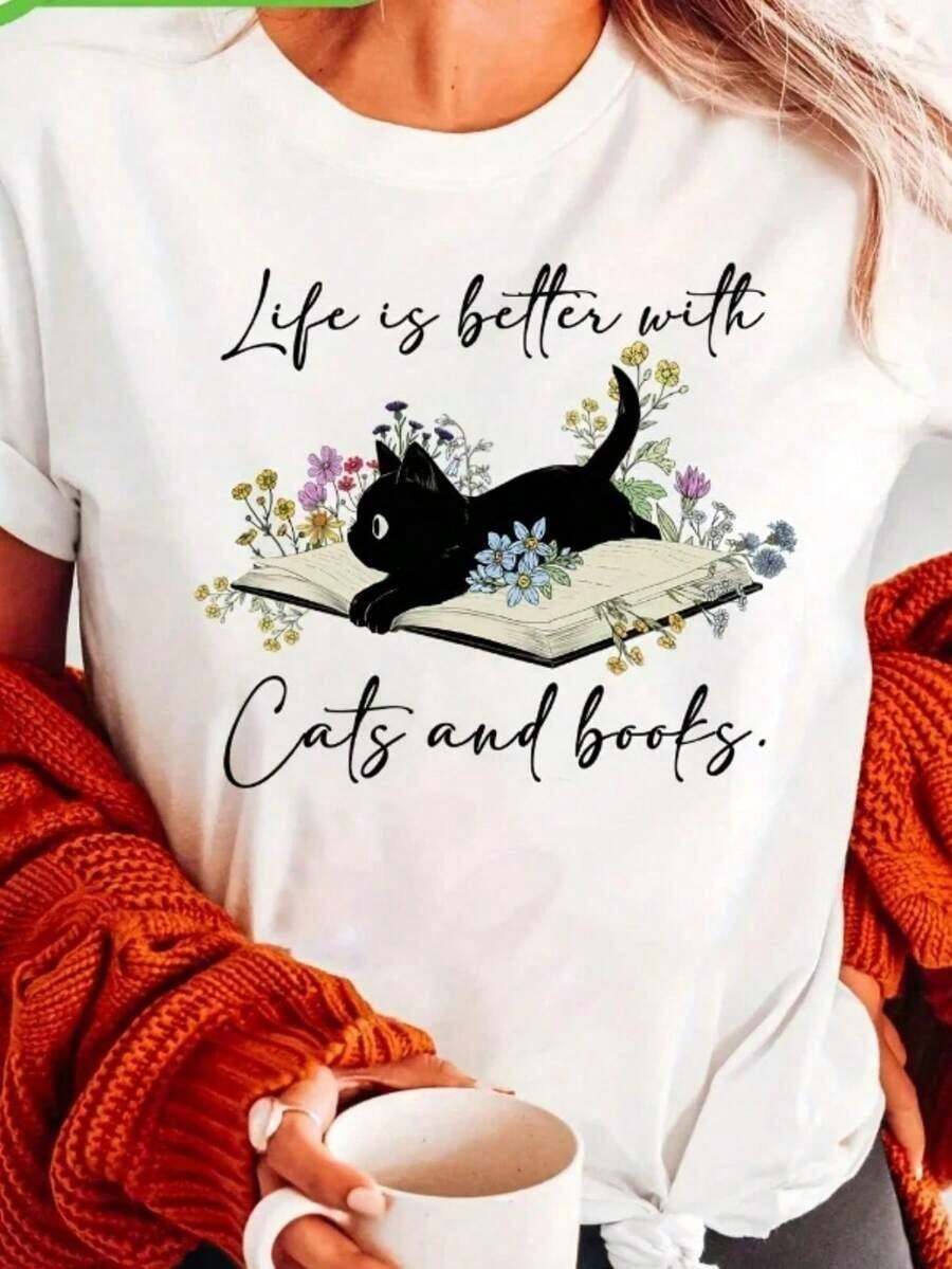 Women's Casual Short Sleeve T-Shirt, Round Neck, Sardine Style Cartoon Print, Summer Clothes For Women, Harajuku T-Shirt - 白色 5 - 查看 1