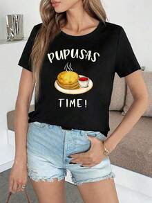 Pupusa T-Shirt - Black - Small Size - Unisex-Adult - Short Sleeve - 65% Cotton, 35% Polyester - 黑色 - 查看 6